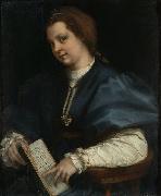 Andrea del Sarto Lady with a book of Petrarch's rhyme oil painting on canvas